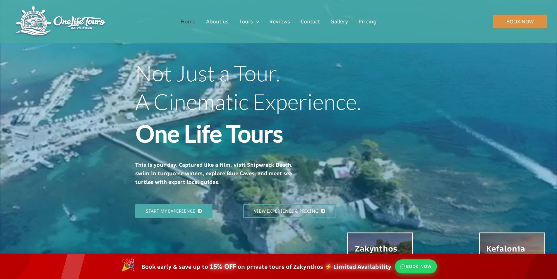 One Life Tours Zakynthos website homepage screenshot